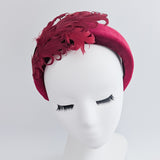 Burgundy feather padded velvet headband fascinator