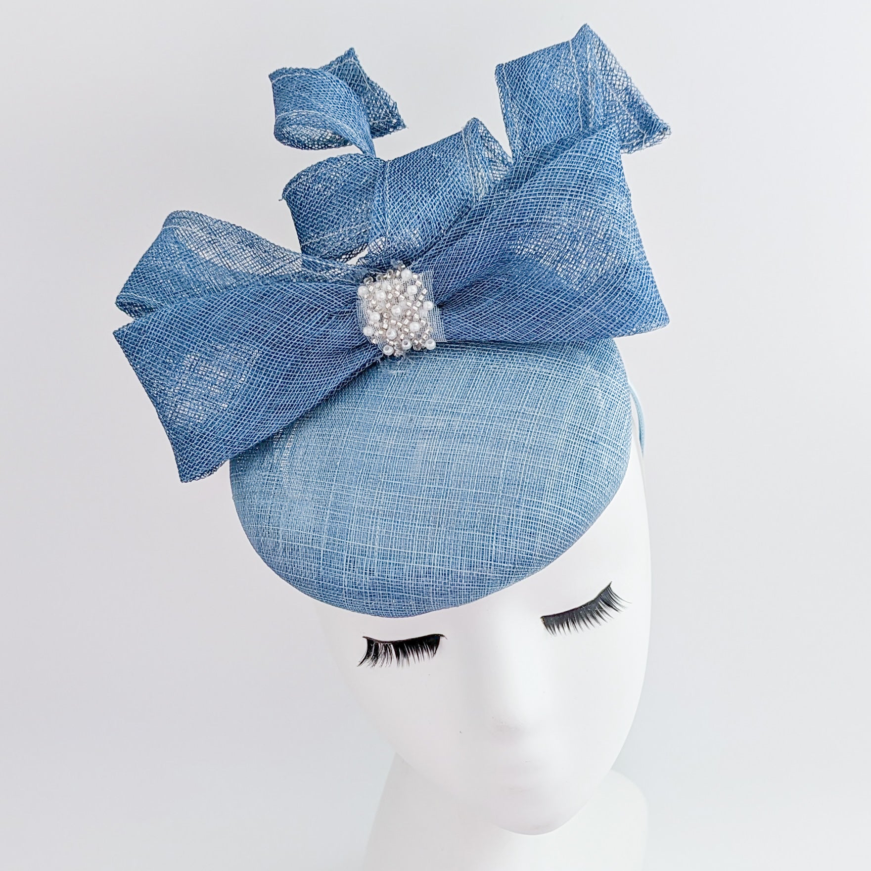 Cornflower blue crystal bow fascinator hat