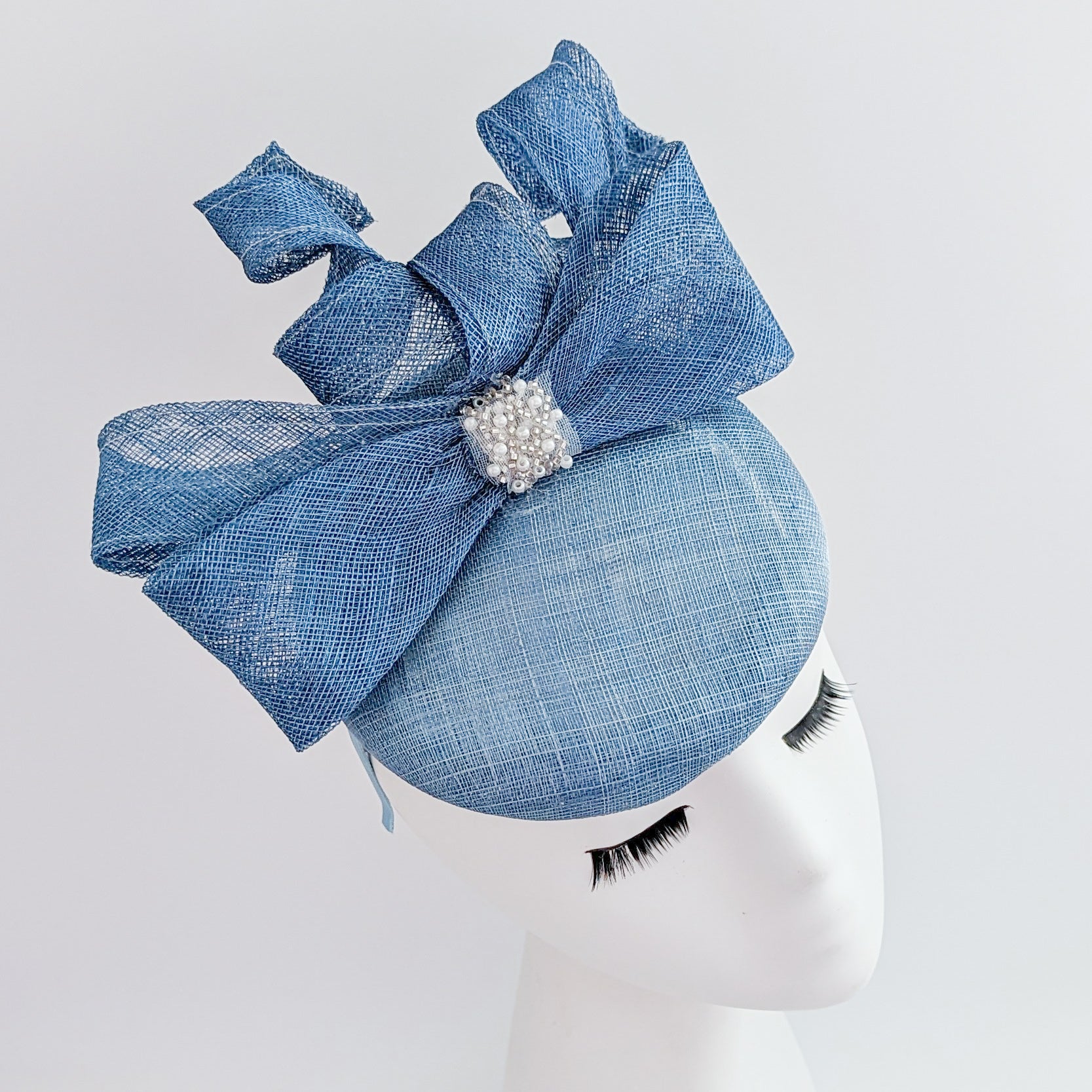 Cornflower blue crystal bow fascinator hat