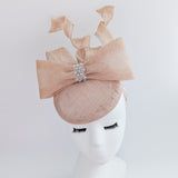 Light peach pink crystal bow fascinator hat