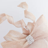 Light peach pink crystal bow fascinator hat