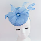 Light cornflower blue feather fascinator hat