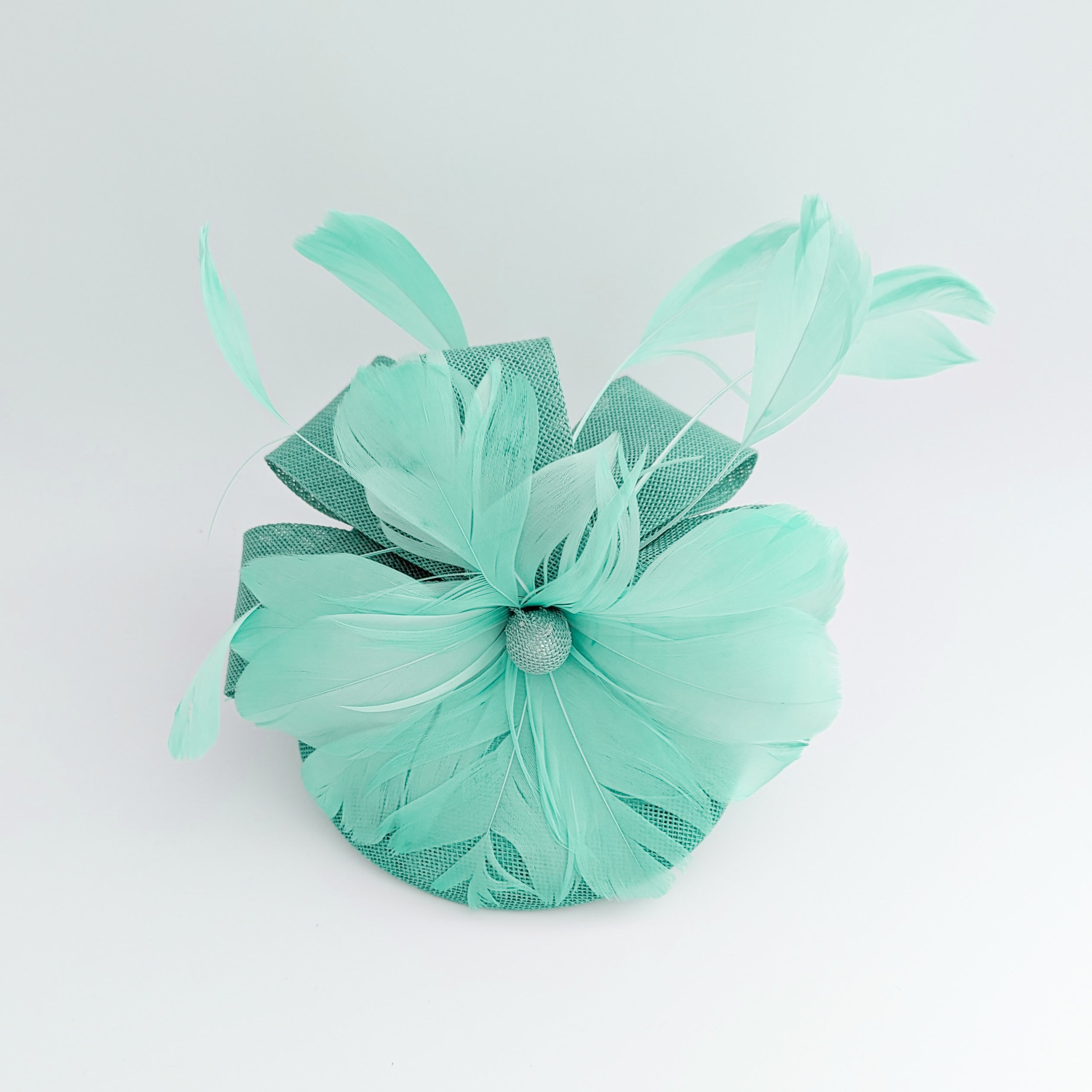 Seafoam mint green feather fascinator hat