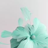 Seafoam mint green feather fascinator hat