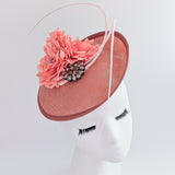 Terracotta dusty pink flower disc saucer fascinator hat