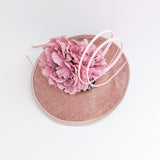 Blush pink flower crystal disc saucer fascinator hat