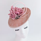 Blush pink flower crystal disc saucer fascinator hat