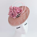 Blush pink flower crystal disc saucer fascinator hat