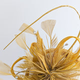 Golden yellow crystal feather fascinator hat