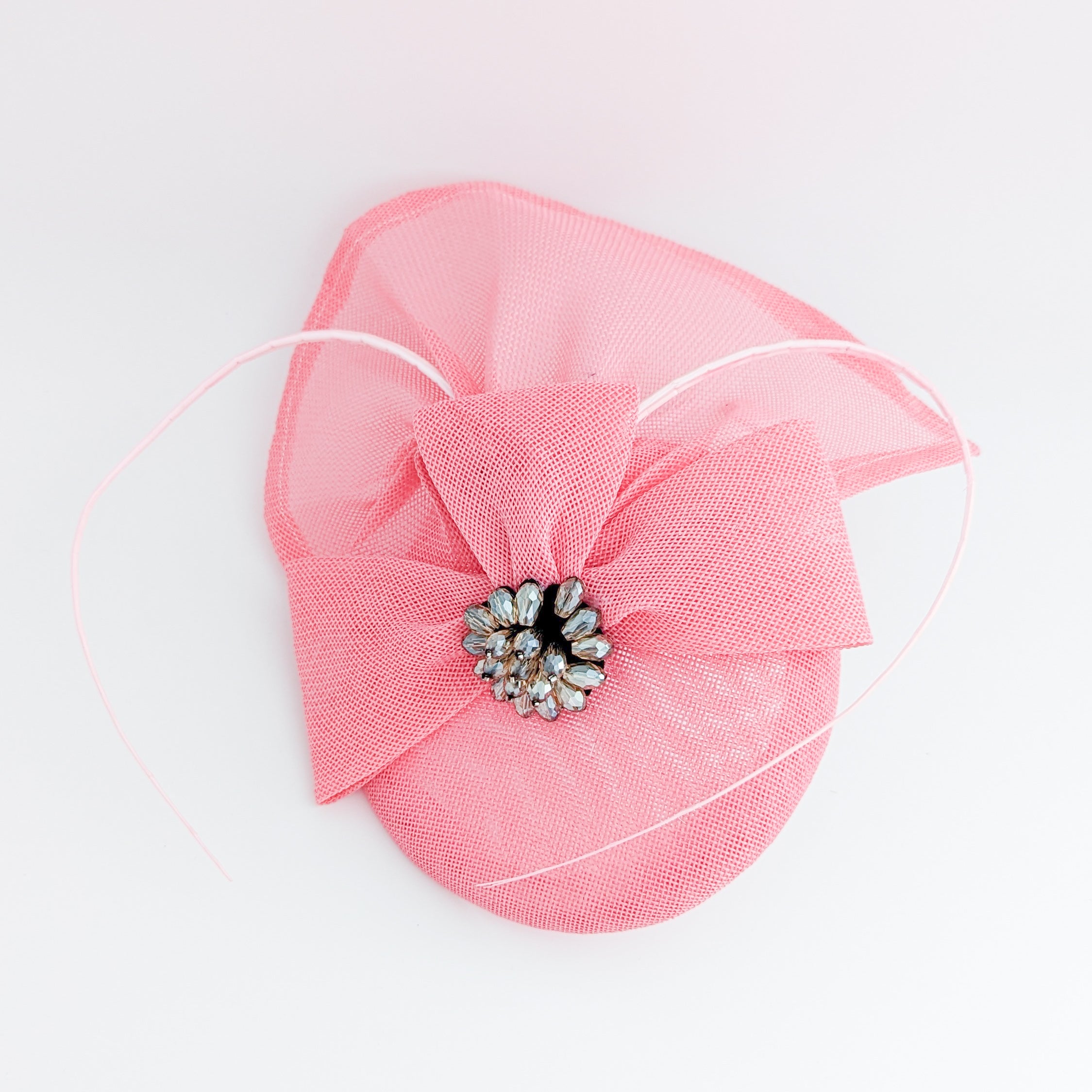 Pink crystal bow fascinator hat