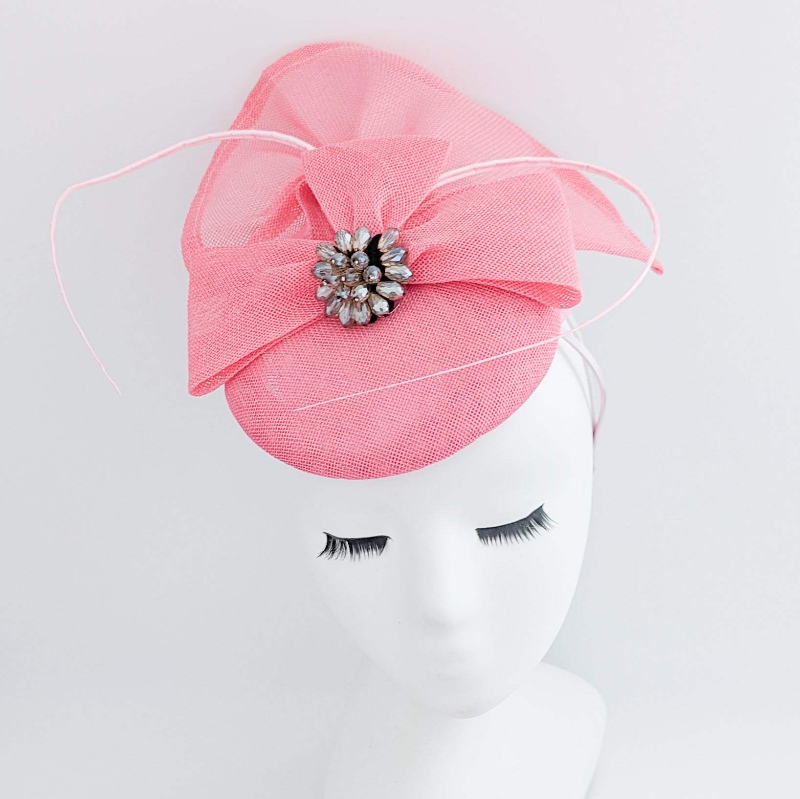 Pink crystal bow fascinator hat