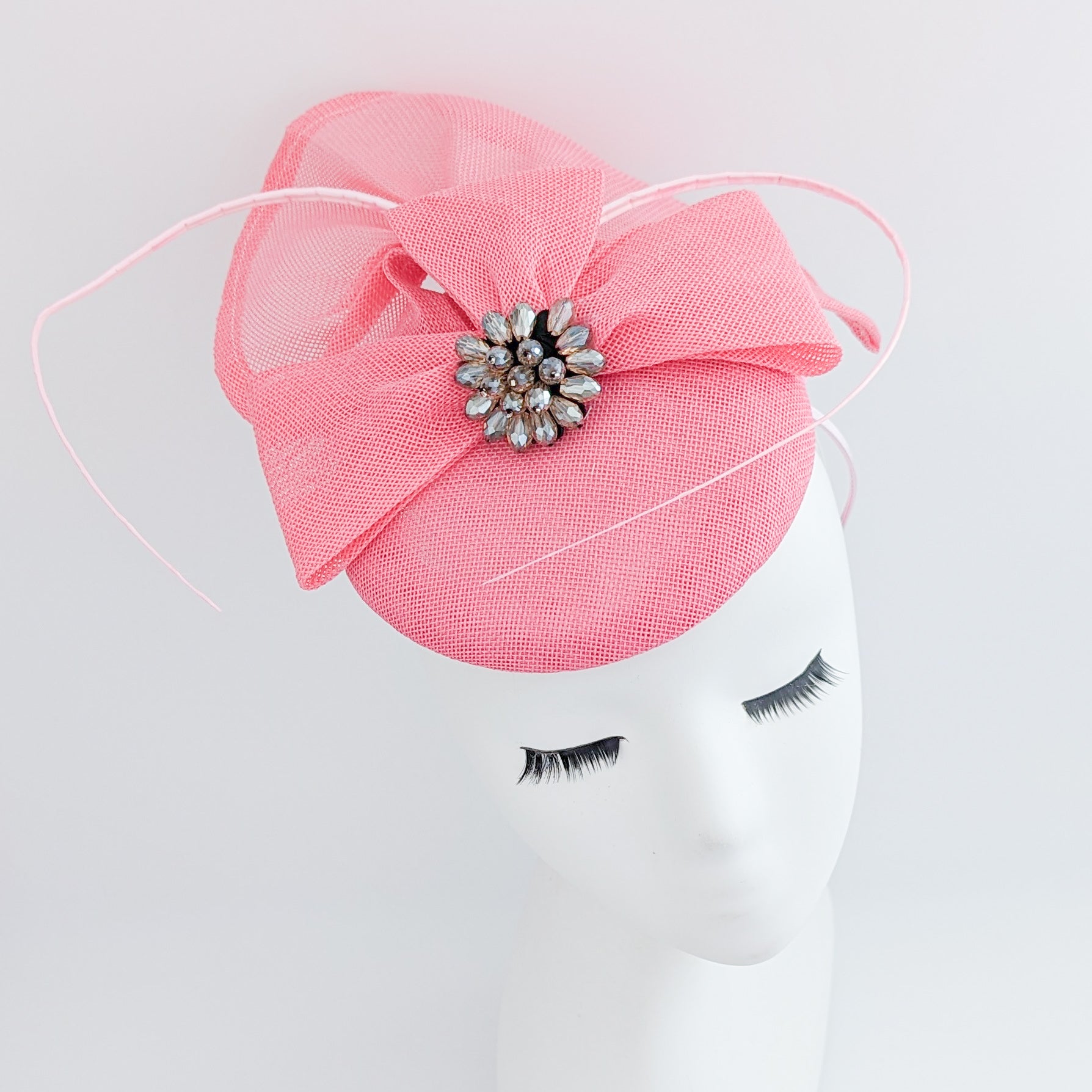 Pink crystal bow fascinator hat