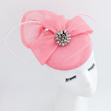 Pink crystal bow fascinator hat