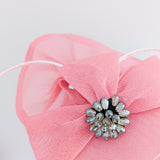 Pink crystal bow fascinator hat