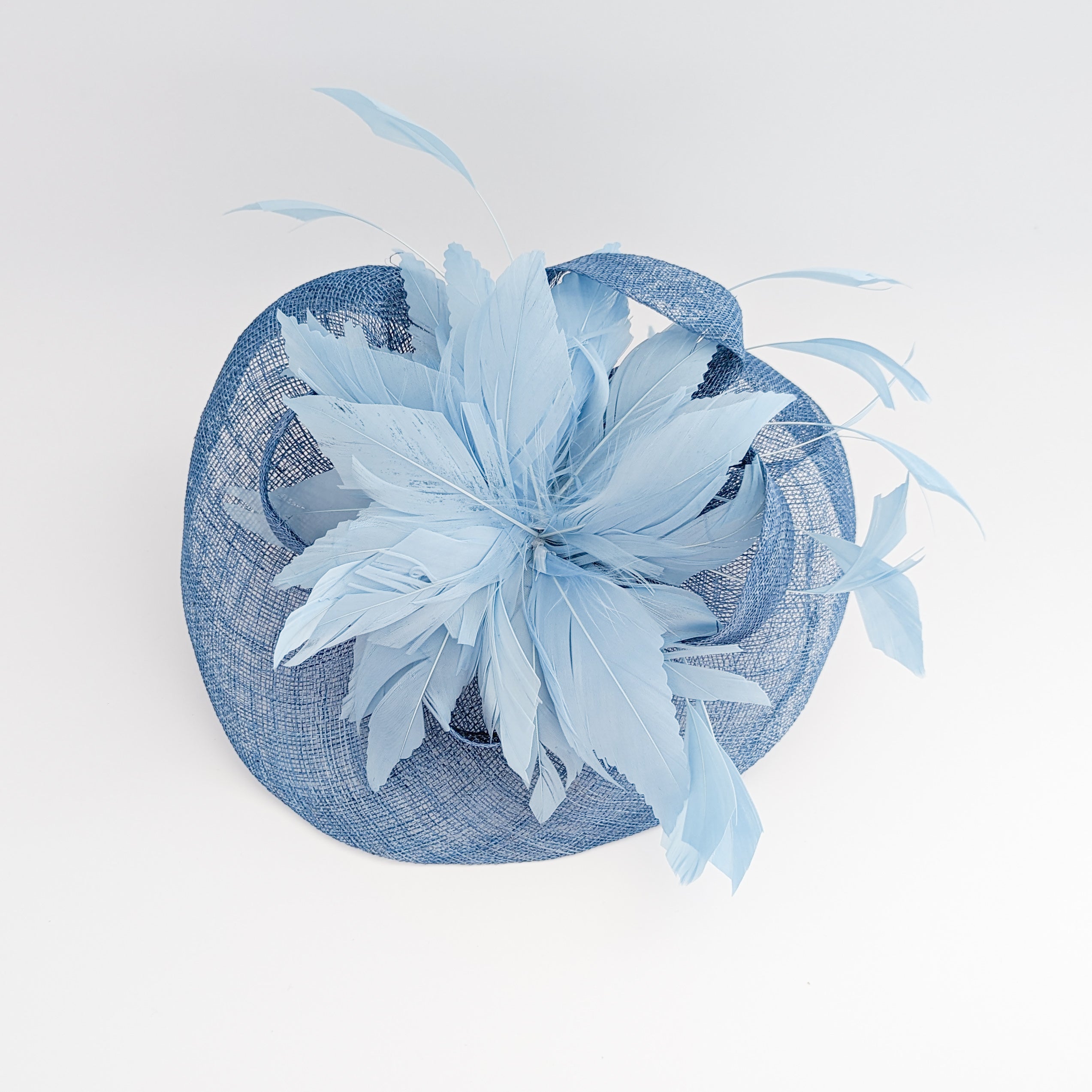 Cornflower blue feather fascinator hat