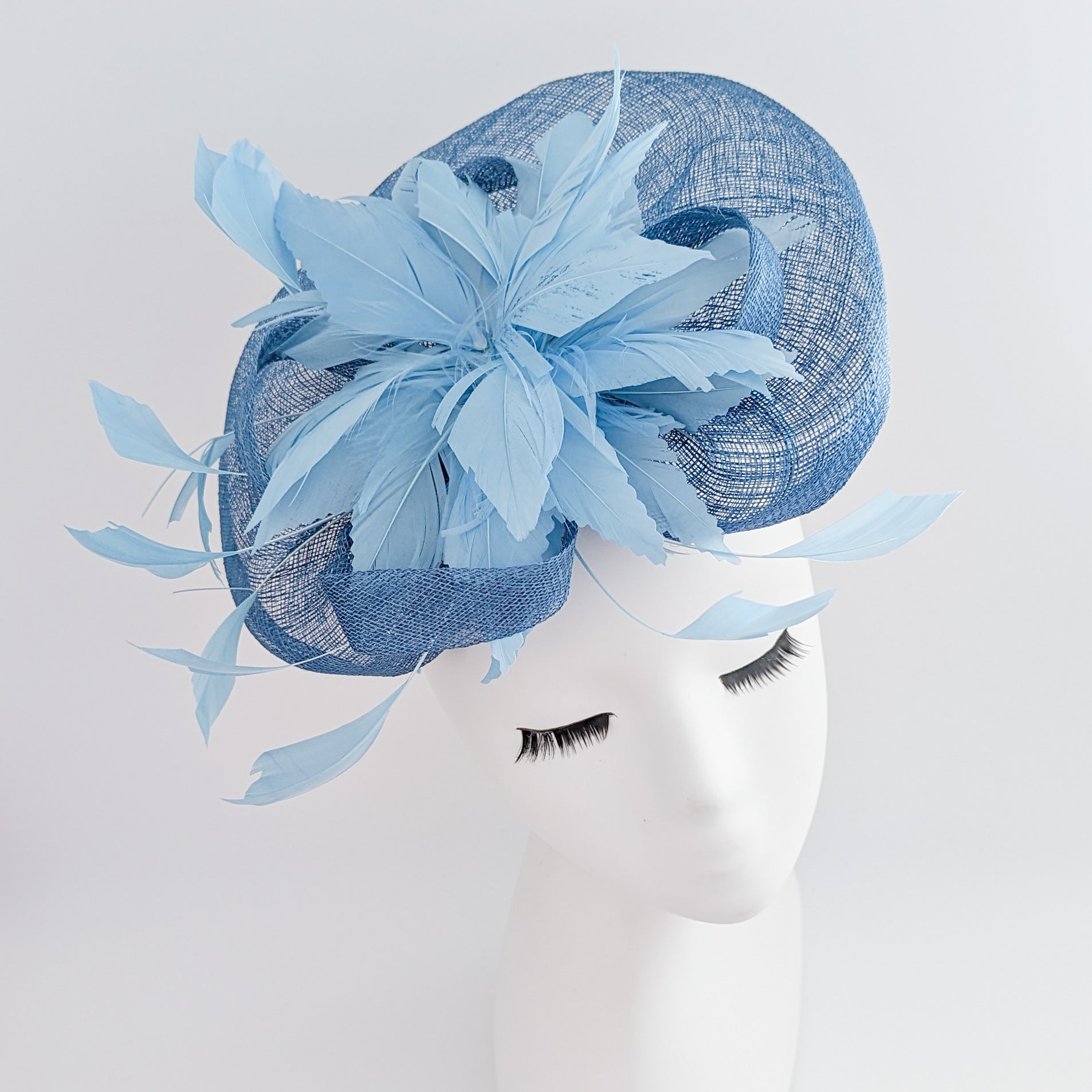 Cornflower blue feather fascinator hat