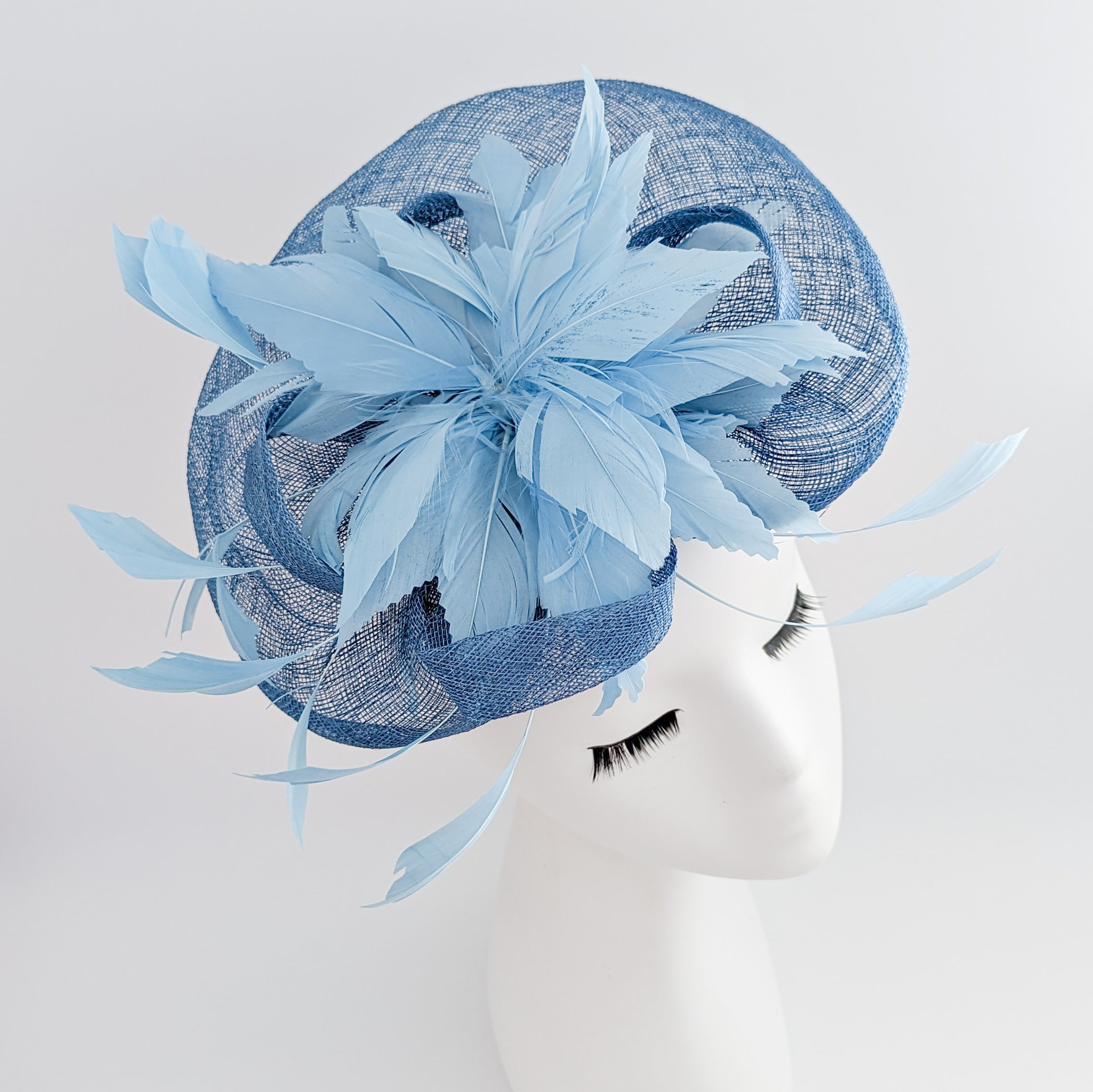 Cornflower blue feather fascinator hat