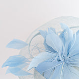 Aquamarine cornflower blue feather fascinator hat