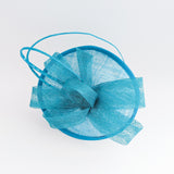 Dark aqua cornflower blue disc saucer fascinator hat