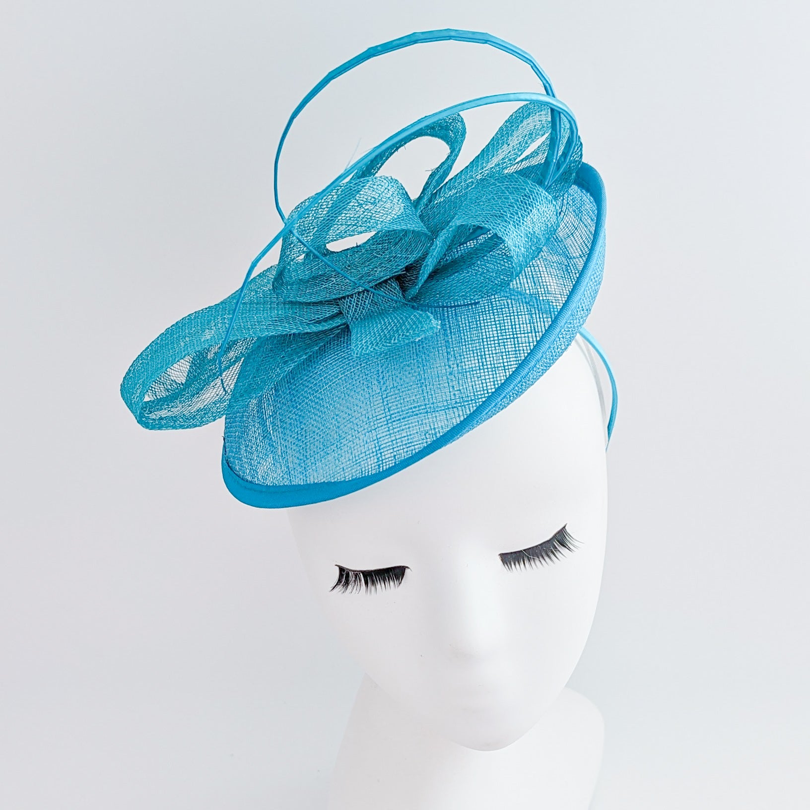 Dark aqua cornflower blue disc saucer fascinator hat