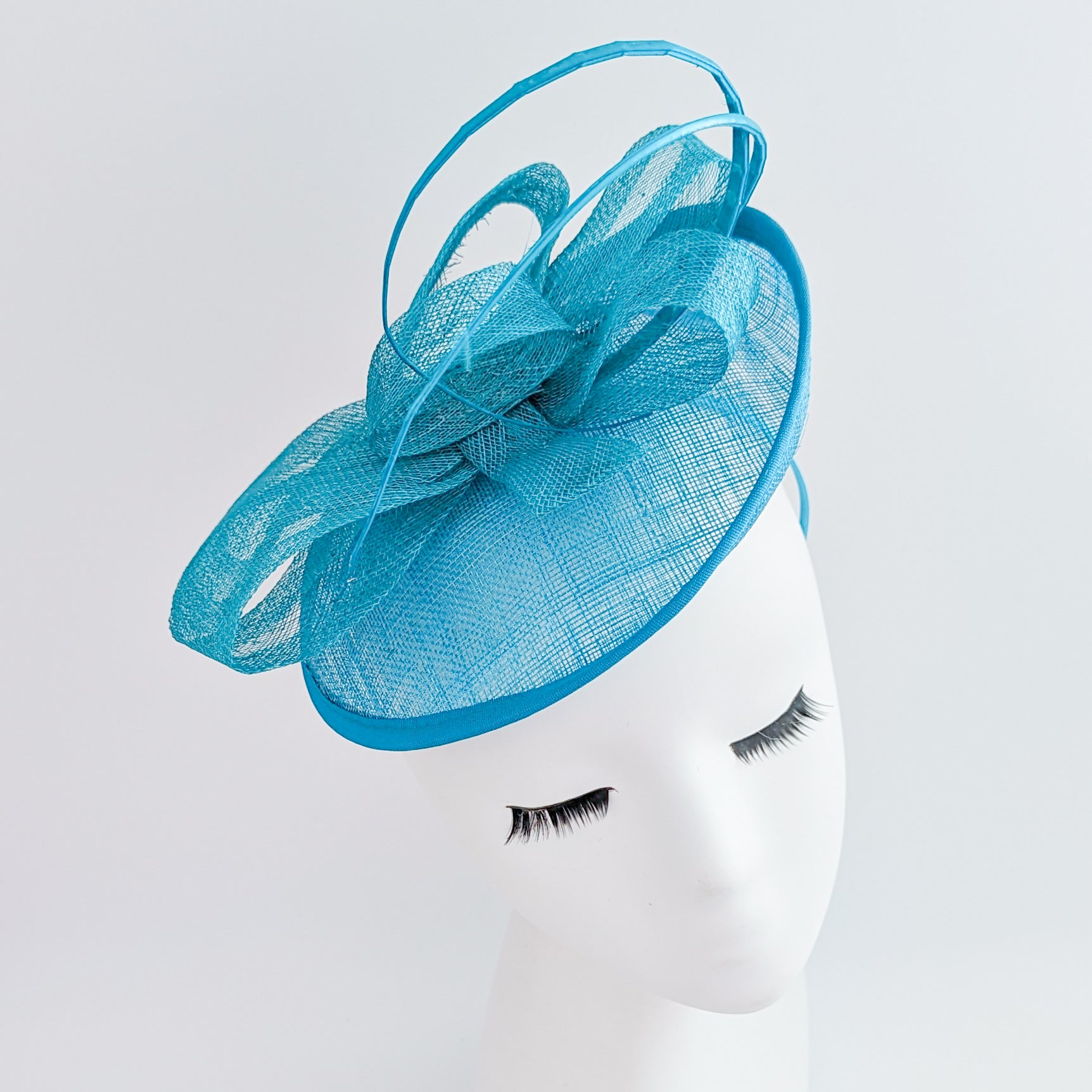 Dark aqua cornflower blue disc saucer fascinator hat