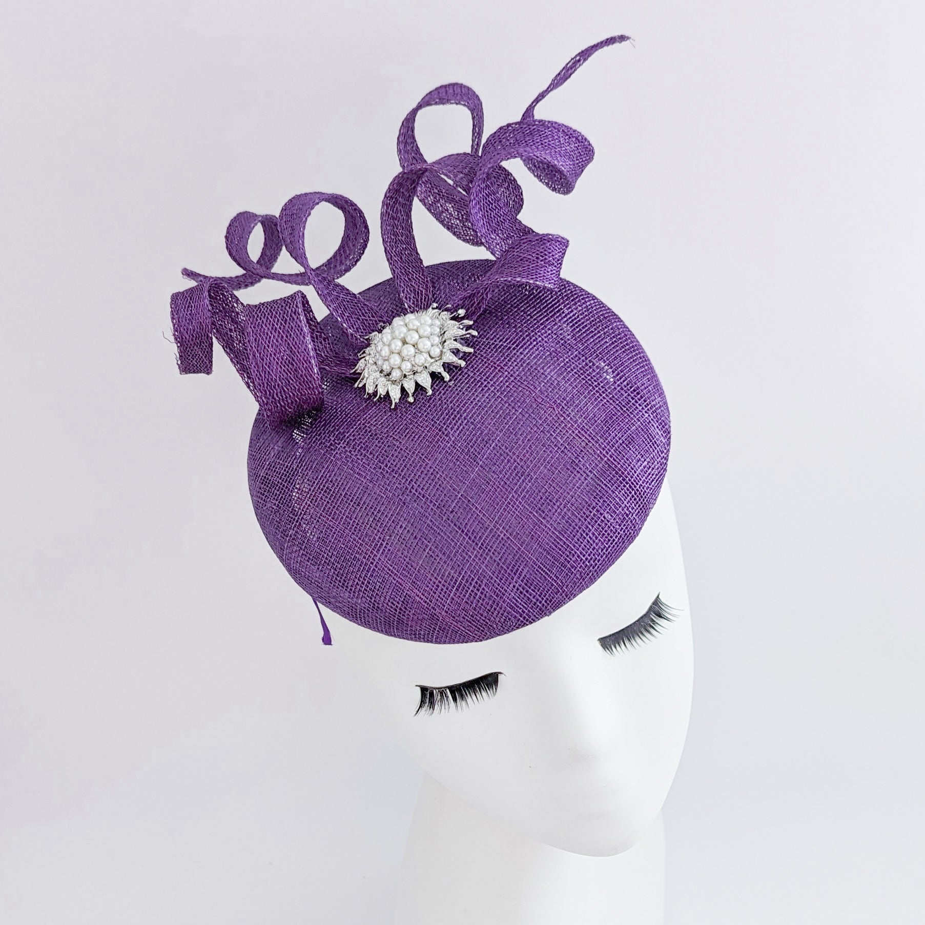 Aubergine purple pearl fascinator hat