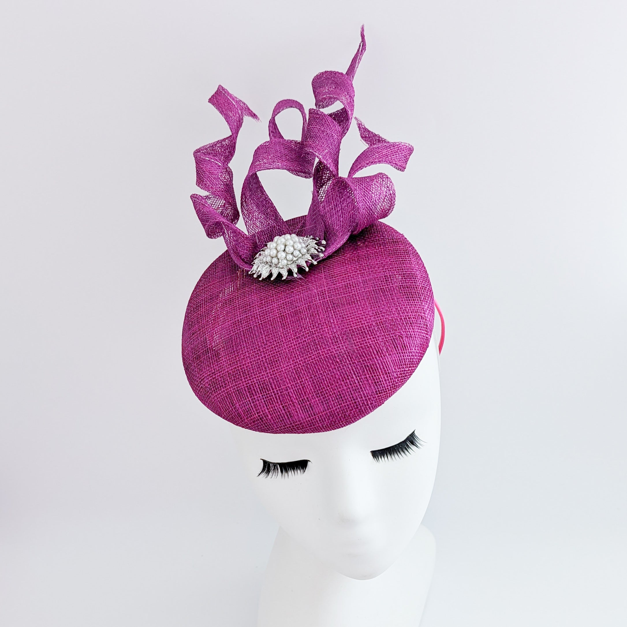 Magenta pink pearl fascinator hat