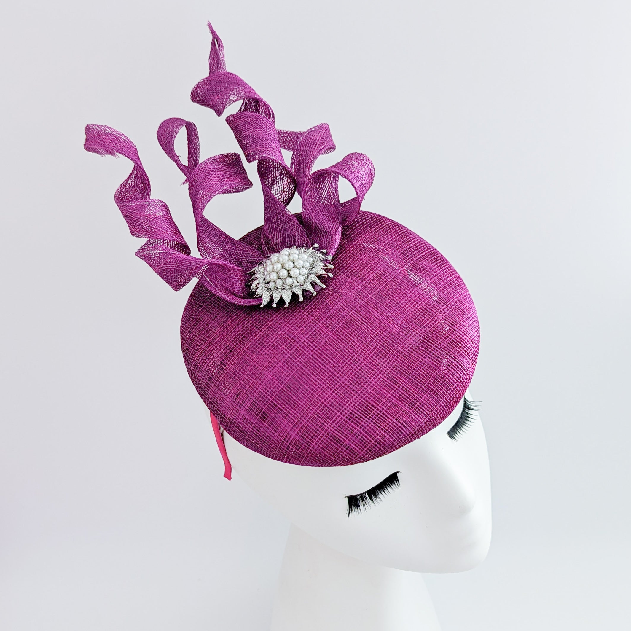 Magenta pink pearl fascinator hat