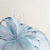 Cornflower blue feather large teardrop fascinator hat