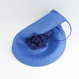 Azure blue large woven straw flower fascinator hat