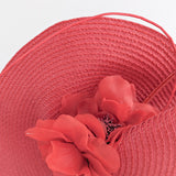 Red large woven straw flower fascinator hat