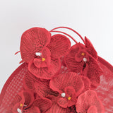 Red large orchid flower saucer disc fascinator hat