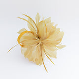 Golden yellow feather fascinator hat