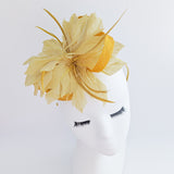 Golden yellow feather fascinator hat