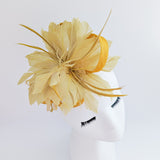 Golden yellow feather fascinator hat