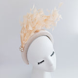 Champagne peach feather padded velvet headband fascinator