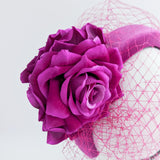 Magenta pink flower padded velvet headband fascinator