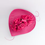 Fuchsia pink large teardrop rose flower fascinator hat