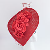 Red large teardrop rose flower fascinator hat