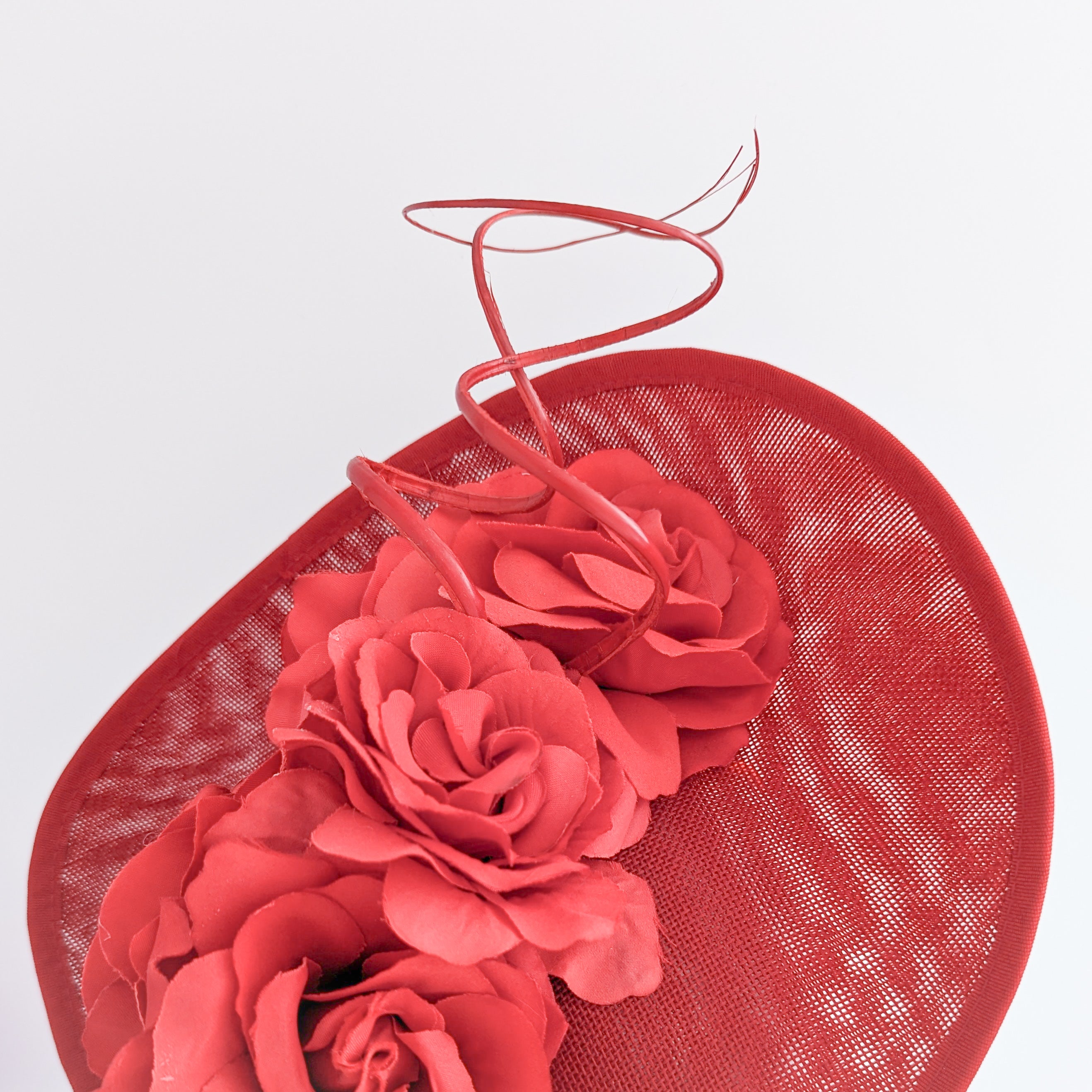 Red large teardrop rose flower fascinator hat