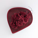 Burgundy large teardrop rose flower fascinator hat