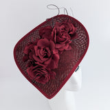 Burgundy large teardrop rose flower fascinator hat