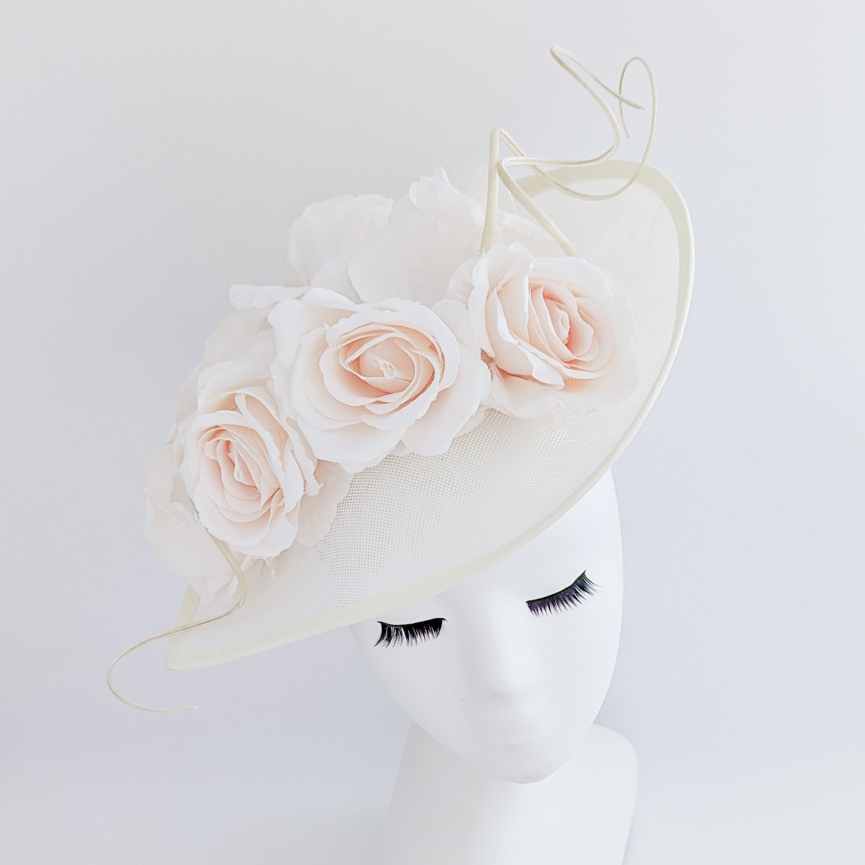 Cream large teardrop rose flower fascinator hat