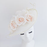 Cream large teardrop rose flower fascinator hat