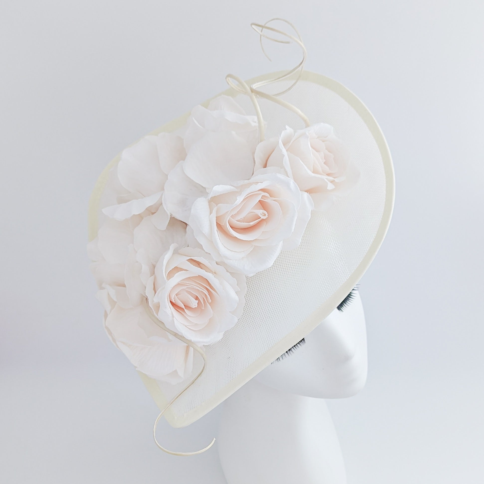 Cream large teardrop rose flower fascinator hat