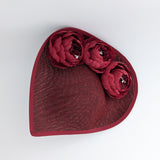 Burgundy large teardrop peony flower fascinator hat