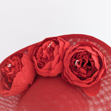 Red large teardrop peony flower fascinator hat