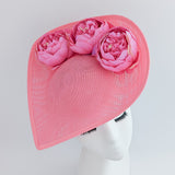 Pink large teardrop peony flower fascinator hat