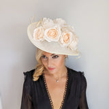 Cream large teardrop rose flower fascinator hat