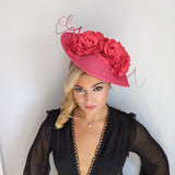 Fuchsia pink large teardrop rose flower fascinator hat